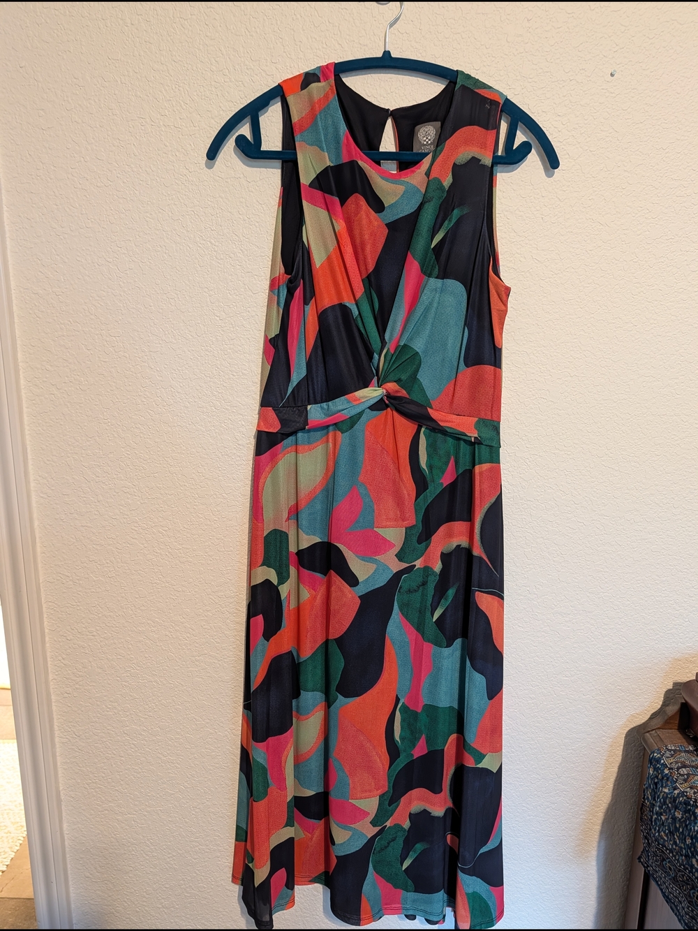 Vince Camuto Sleeveless Knot-Front Multi-Color Midi Dress